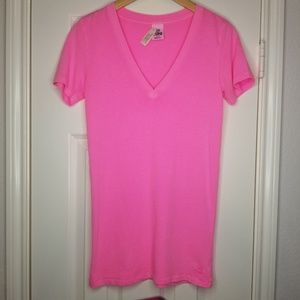 PINK Victoria's Secret Neon Pink V Neck Shirt